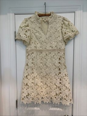 Umgee Ivory Guipure Floral Crochet Lace Puff Sleeve Mini Dress S